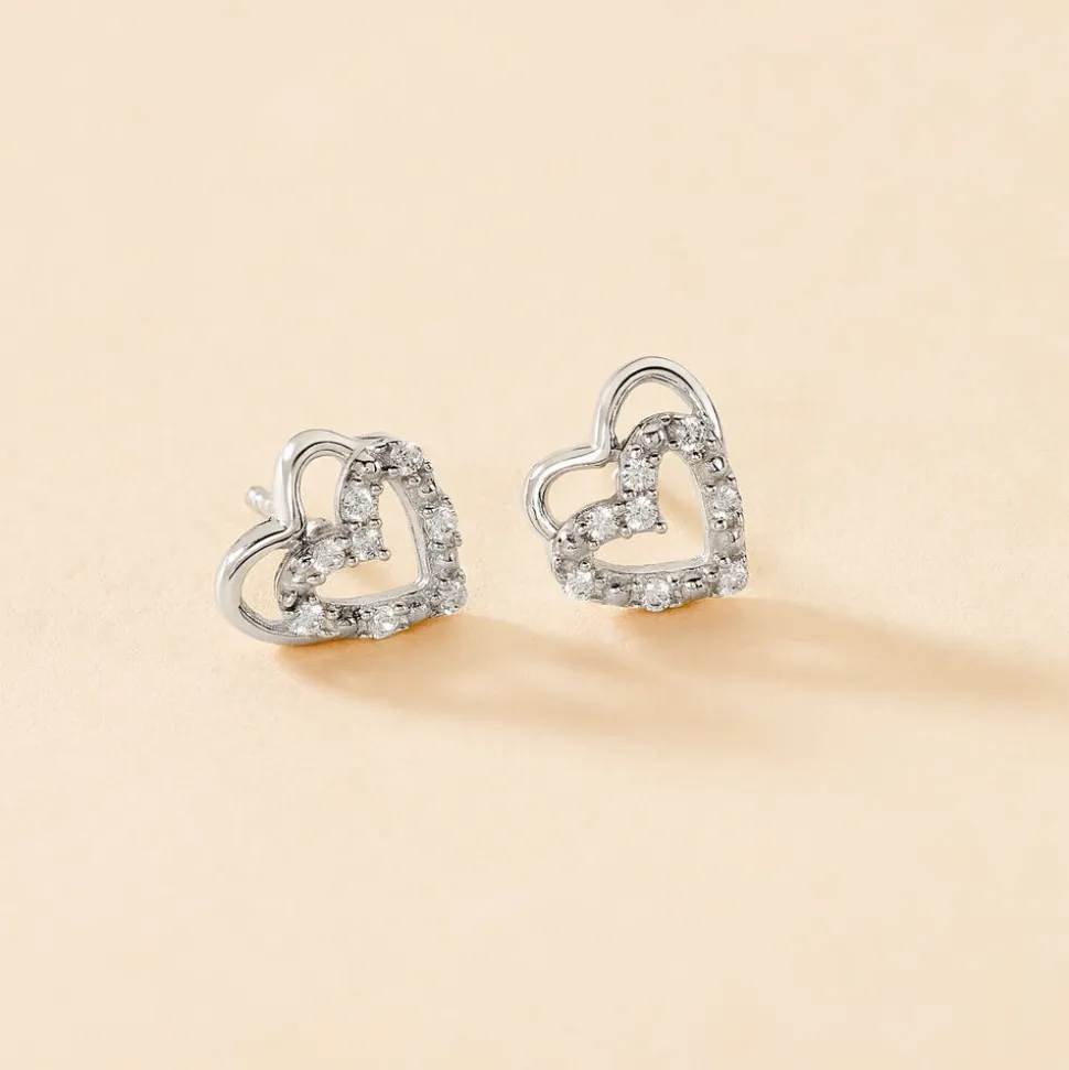 Boucles D'oreilles Puces Aoki Argent Blanc Oxyde De Zirconium
