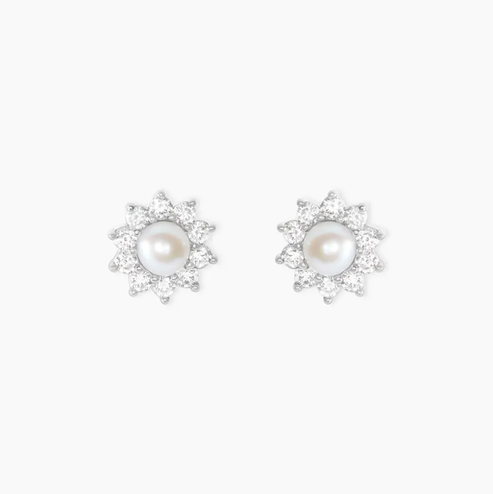 Boucles D'oreilles Puces Argent Blanc Cheri Perle De Culture Oxydes