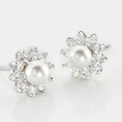 Boucles D'oreilles Puces Argent Blanc Cheri Perle De Culture Oxydes