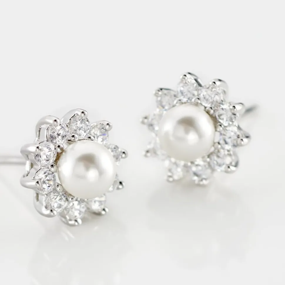 Boucles D'oreilles Puces Argent Blanc Cheri Perle De Culture Oxydes