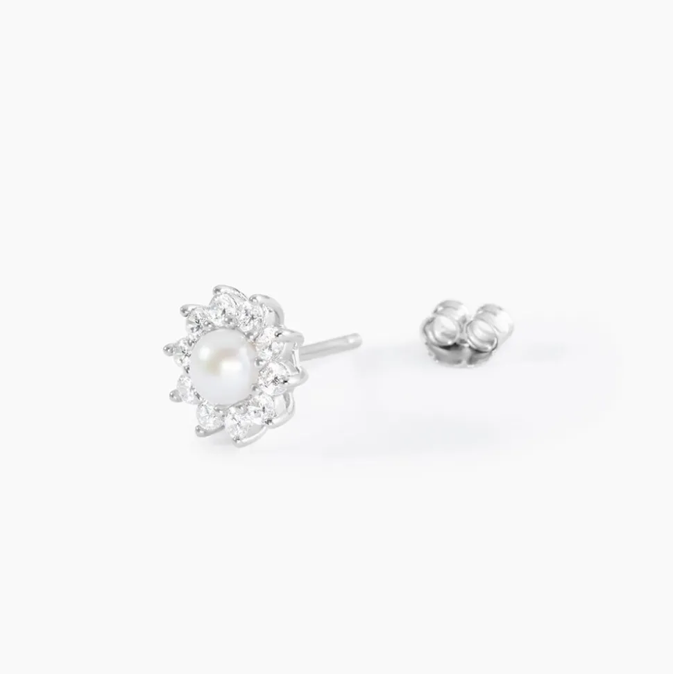 Boucles D'oreilles Puces Argent Blanc Cheri Perle De Culture Oxydes