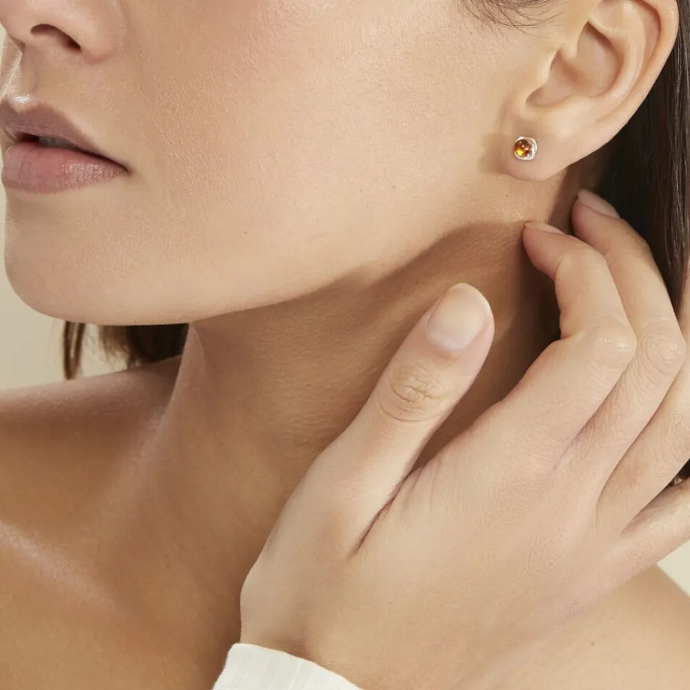 Boucles D'oreilles Puces Argent Blanc Joude Ambre|Marc Orian