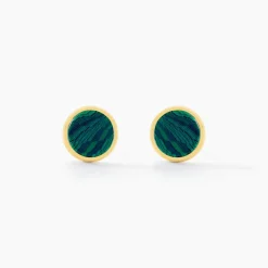 Boucles D'oreilles Puces Athena Acier Doré Malachite