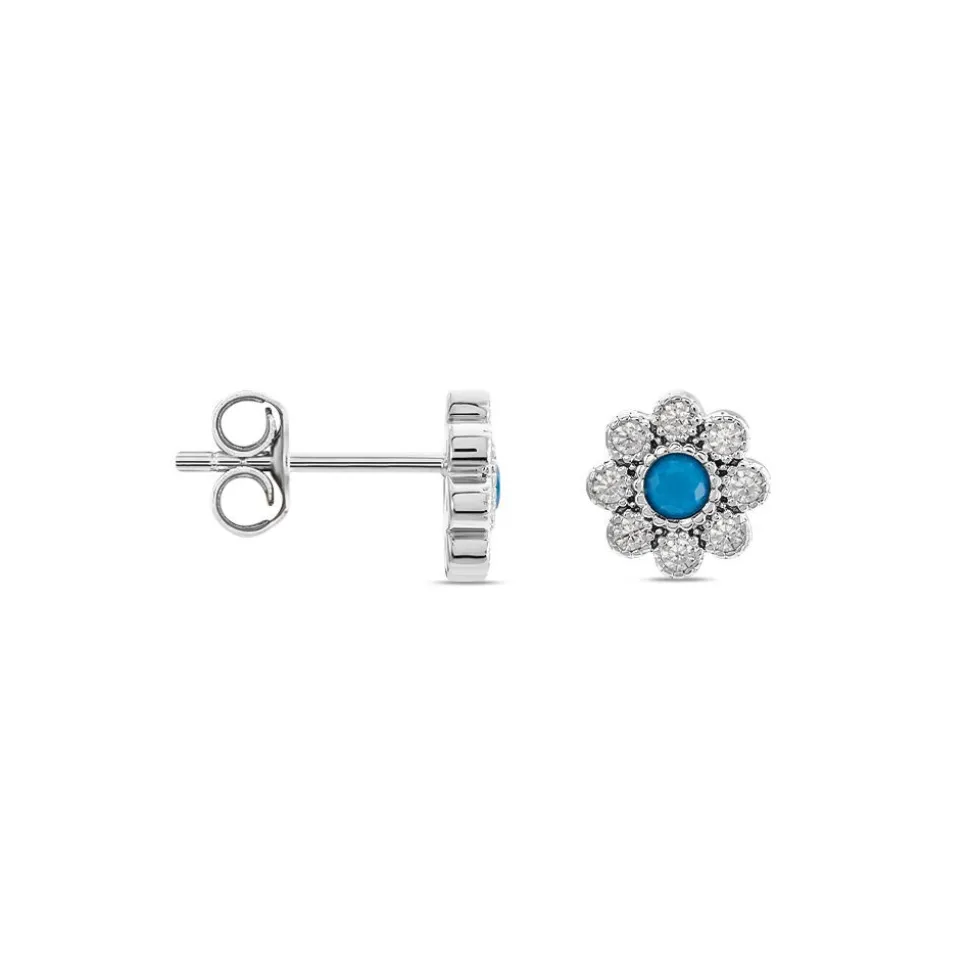 Boucles D'oreilles Puces Aurel Argent Blanc Turquoise Oxyde