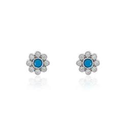 Boucles D'oreilles Puces Aurel Argent Blanc Turquoise Oxyde