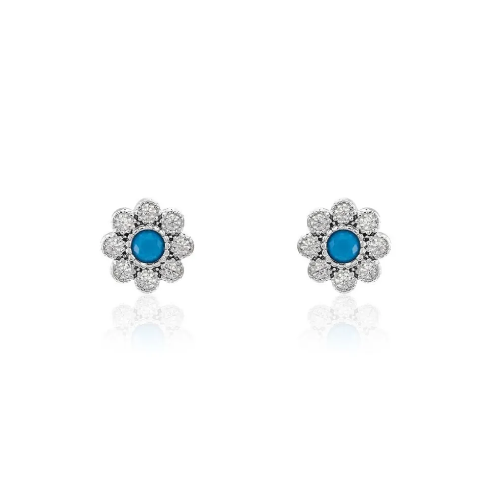 Boucles D'oreilles Puces Aurel Argent Blanc Turquoise Oxyde