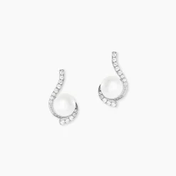 Boucles D'oreilles Puces Cassiopea Or Blanc Oxyde Et Perle De Culture|Marc Orian New