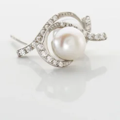 Boucles D'oreilles Puces Cassiopea Or Blanc Oxyde Et Perle De Culture|Marc Orian New