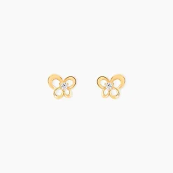 Boucles D'oreilles Puces Cathy Fleur Or Jaune Oxyde De Zirconium