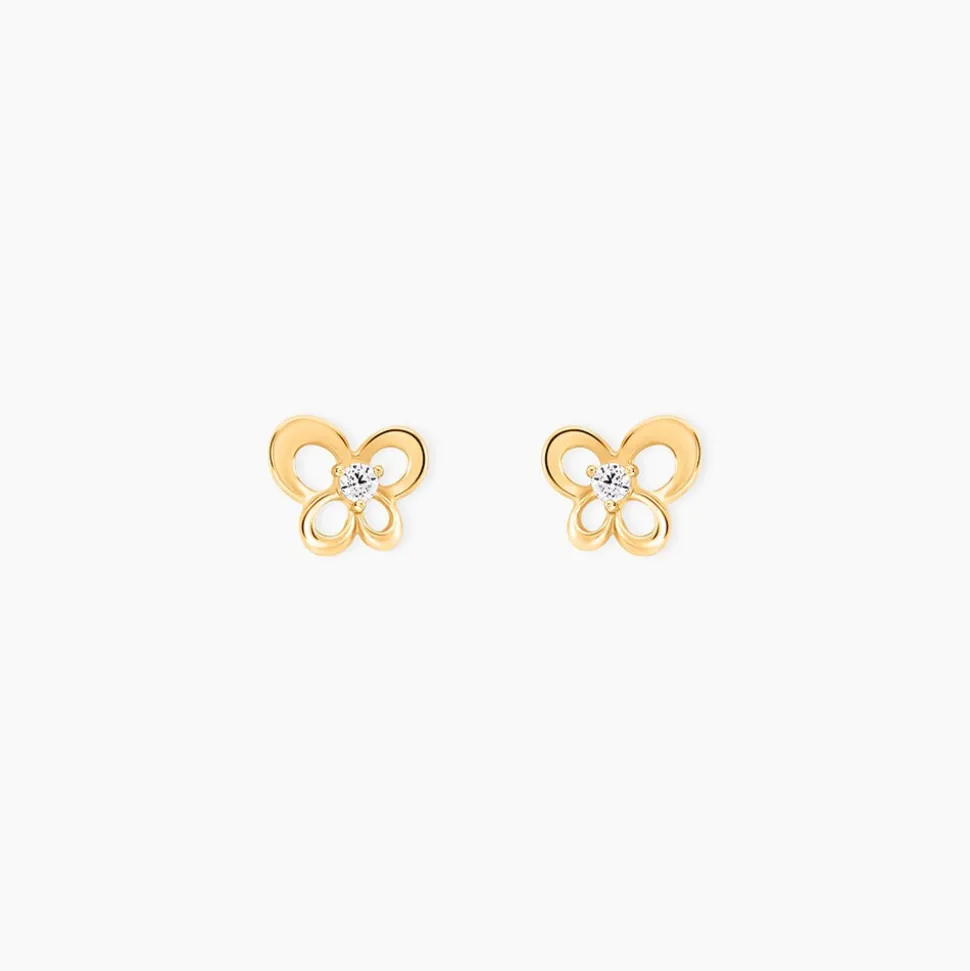 Boucles D'oreilles Puces Cathy Fleur Or Jaune Oxyde De Zirconium