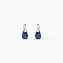Boucles D'oreilles Puces Charmante Or Blanc Saphir Et Diamant