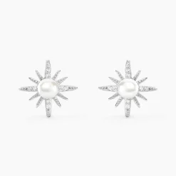 Boucles D'oreilles Puces Clementia Argent Blanc Perle De Culture Oxyde|Marc Orian Clearance