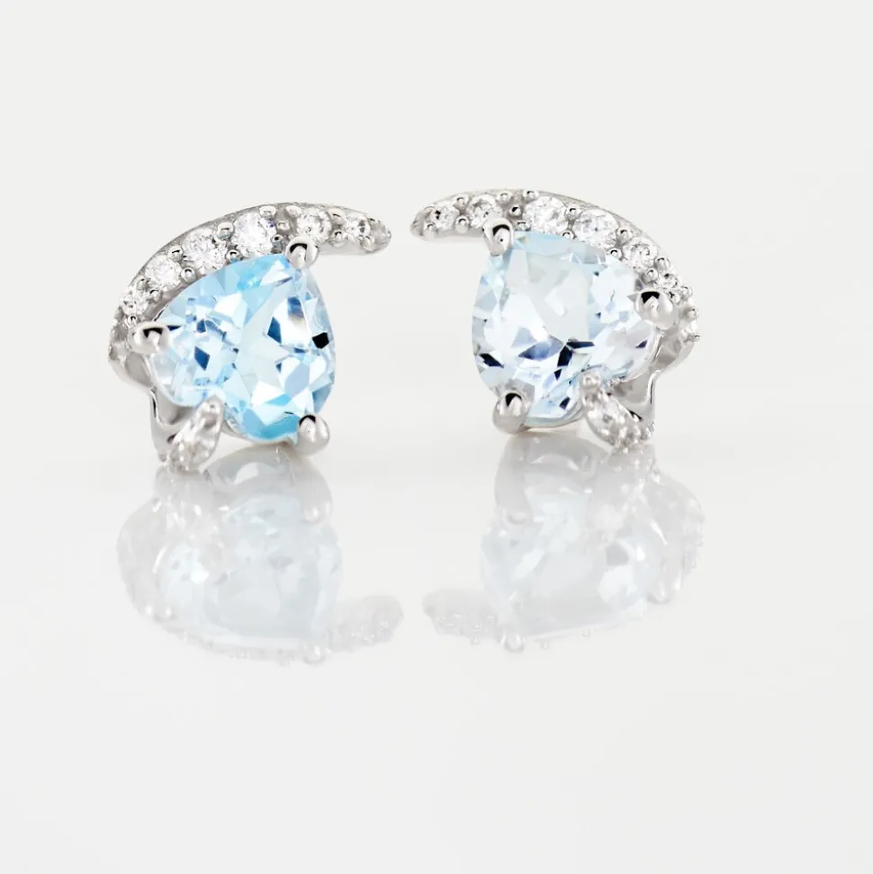 Boucles D'oreilles Puces Coeur In Love Or Blanc Topaze Et Oxyde