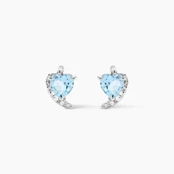 Boucles D'oreilles Puces Coeur In Love Or Blanc Topaze Et Oxyde