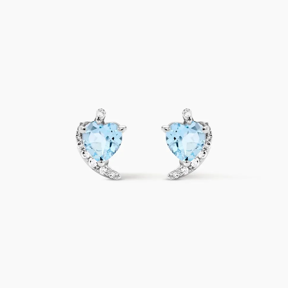 Boucles D'oreilles Puces Coeur In Love Or Blanc Topaze Et Oxyde
