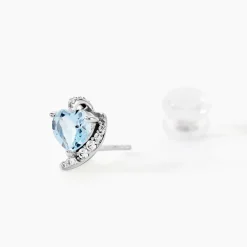 Boucles D'oreilles Puces Coeur In Love Or Blanc Topaze Et Oxyde