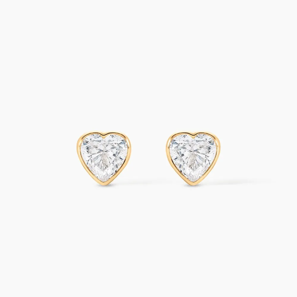 Boucles D'oreilles Puces Coeur Serti Clos Or Jaune Oxyde De Zirconium|Marc Orian Discount