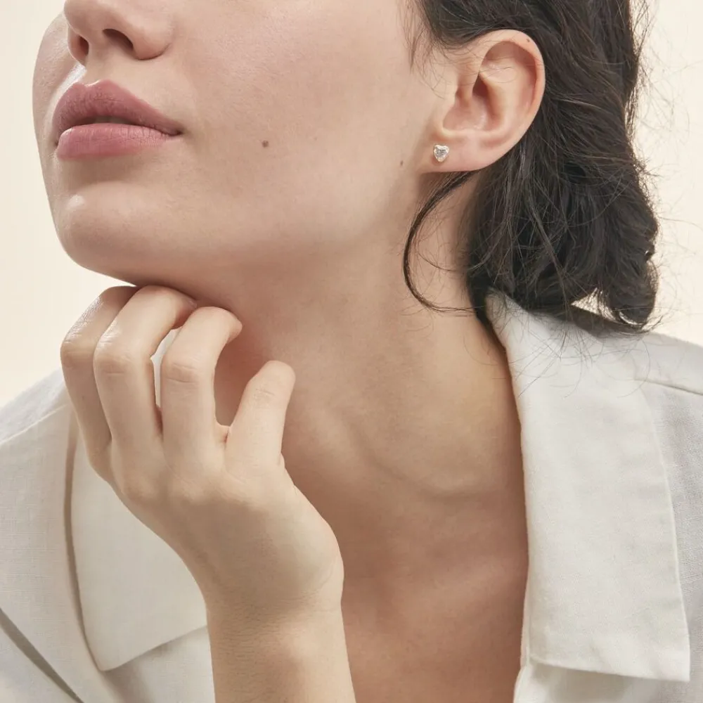 Boucles D'oreilles Puces Coeur Serti Clos Or Jaune Oxyde De Zirconium|Marc Orian Discount
