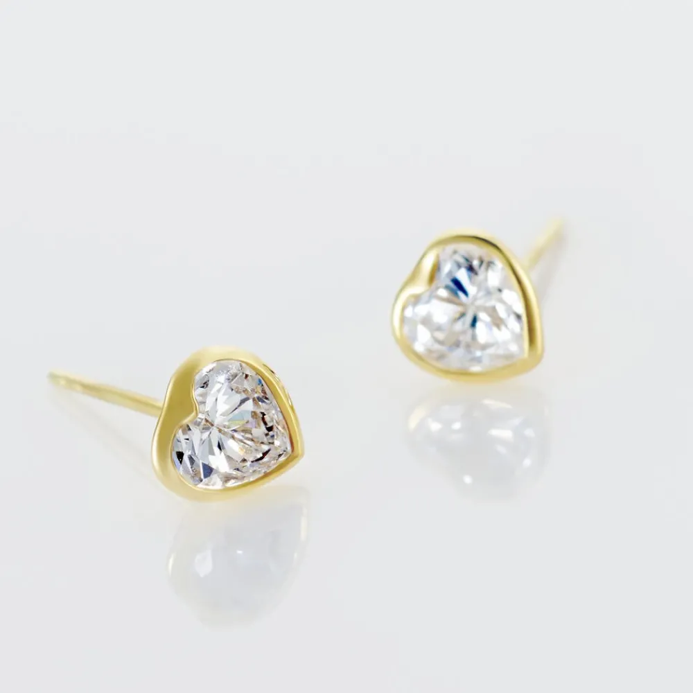 Boucles D'oreilles Puces Coeur Serti Clos Or Jaune Oxyde De Zirconium|Marc Orian Discount