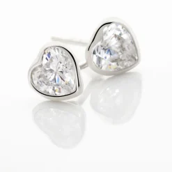 Boucles D'oreilles Puces Coeur Serti Clos Or Blanc Oxyde De Zirconium|Marc Orian Discount