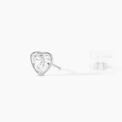 Boucles D'oreilles Puces Coeur Serti Clos Or Blanc Oxyde De Zirconium|Marc Orian Discount