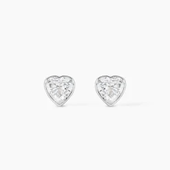 Boucles D'oreilles Puces Coeur Serti Clos Or Blanc Oxyde De Zirconium|Marc Orian Discount