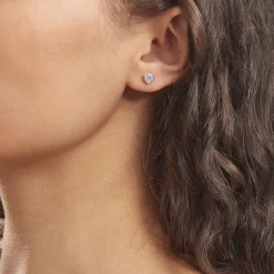Boucles D'oreilles Puces Coeur Serti Clos Or Blanc Oxyde De Zirconium|Marc Orian Discount