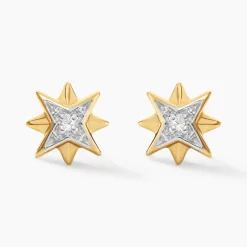 Boucles D'oreilles Puces Confucius Or Jaune Diamant