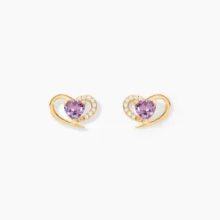 Boucles D'Oreilles Puces Creighton Or Jaune Améthyste Oxyde De Zirconium