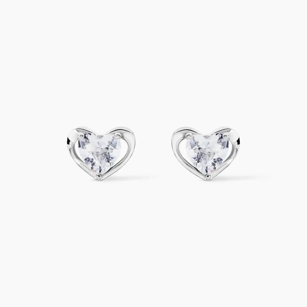 Boucles D'oreilles Puces Daria Coeur Plein De Zirconium|Marc Orian Outlet