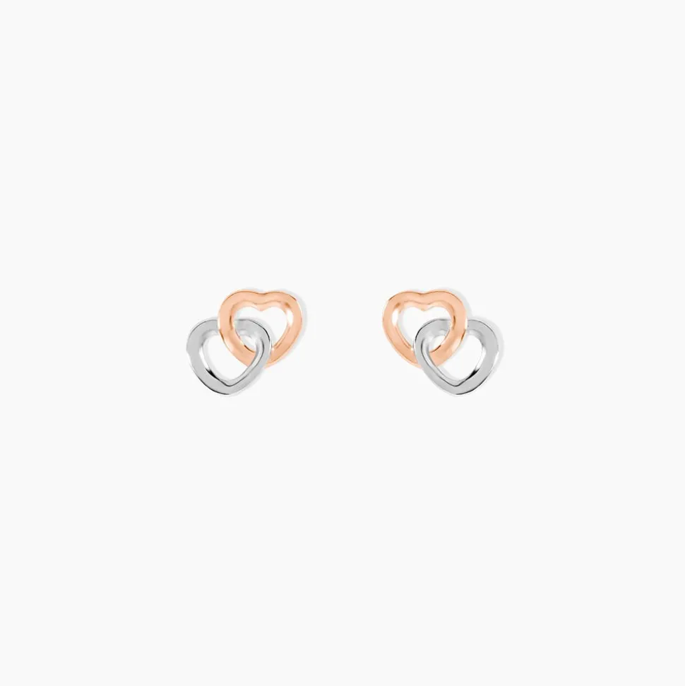 Boucles D'oreilles Puces Donna Coeurs Ajoures Or Rose