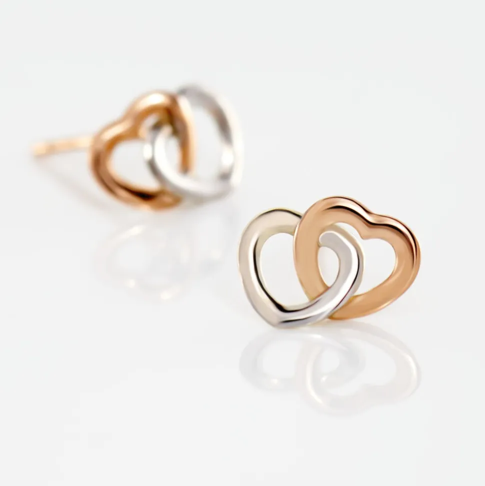 Boucles D'oreilles Puces Donna Coeurs Ajoures Or Rose
