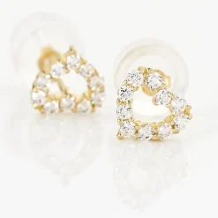 Boucles D'oreilles Puces Dorcas Coeur Ajoure Or Jaune Oxyde De Zirconium