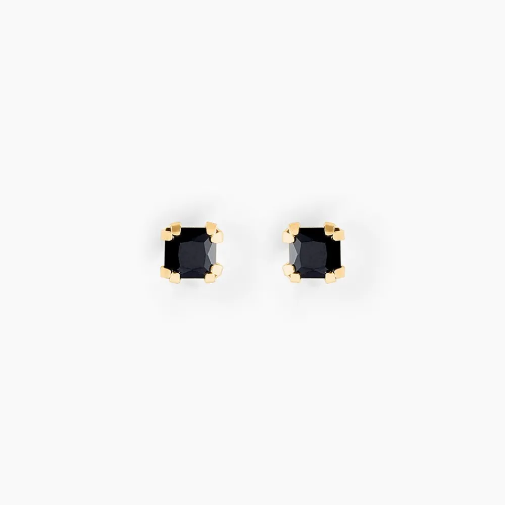 Boucles D'oreilles Puces Doreen Carre Or Jaune Oxyde De Zirconium|Marc Orian Online