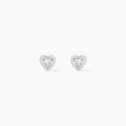 Boucles D'oreilles Puces Dot Coeur Plein Or Blanc Oxyde De Zirconium|Marc Orian Outlet