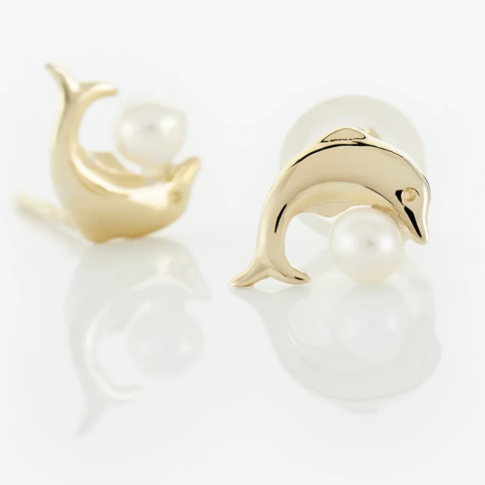 Boucles D'oreilles Puces Dyan Dauphin Or Jaune Perle De Culture|Marc Orian Clearance