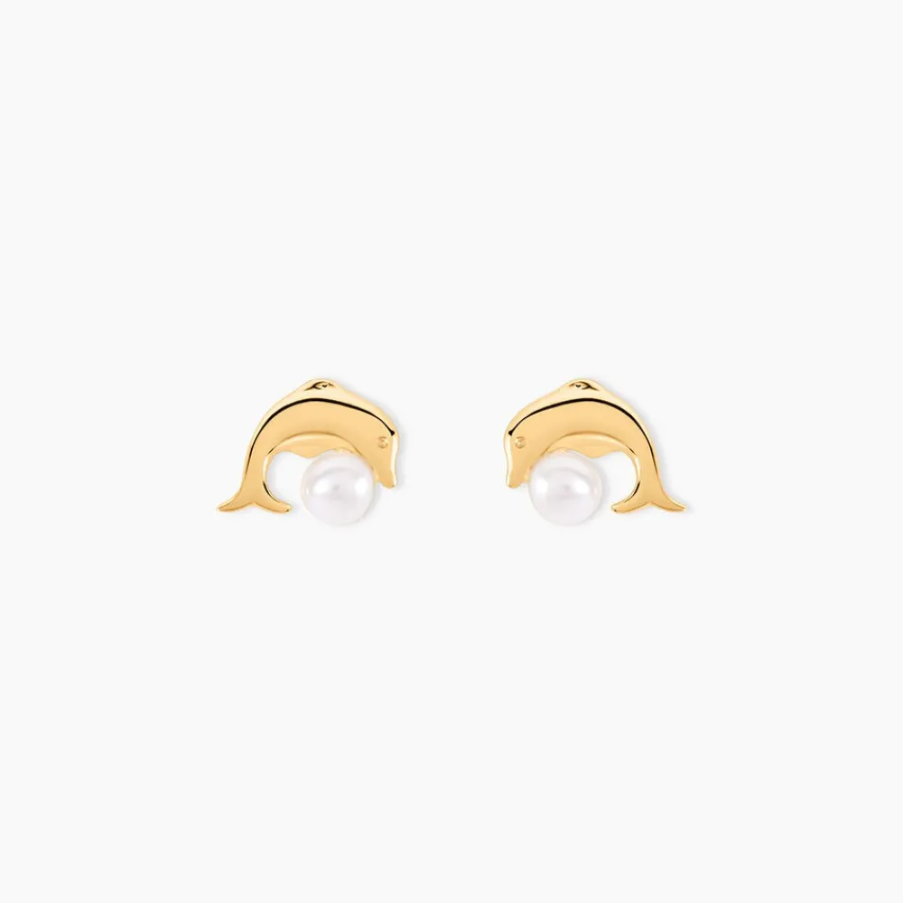 Boucles D'oreilles Puces Dyan Dauphin Or Jaune Perle De Culture|Marc Orian Clearance