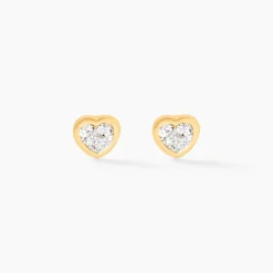Boucles D'oreilles Puces Edme Cœur Or Jaune Strass