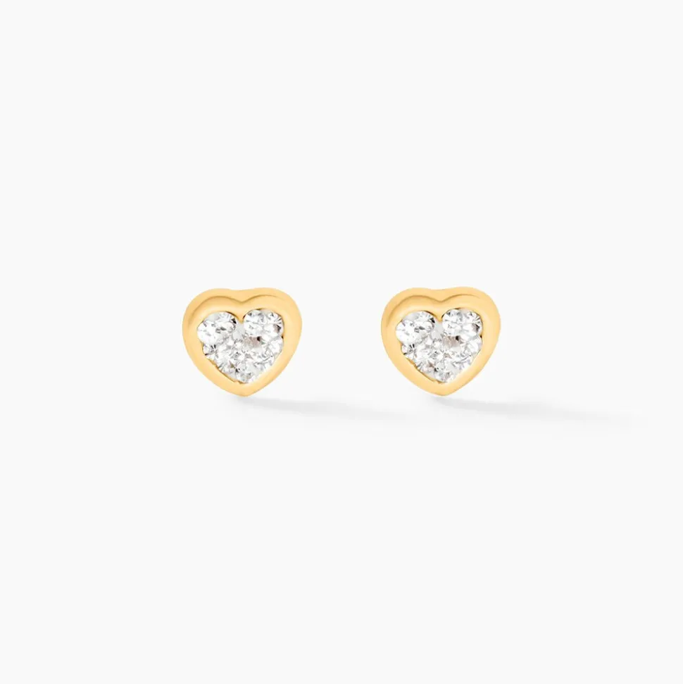 Boucles D'oreilles Puces Edme Cœur Or Jaune Strass