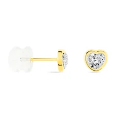 Boucles D'oreilles Puces Edme Cœur Or Jaune Strass