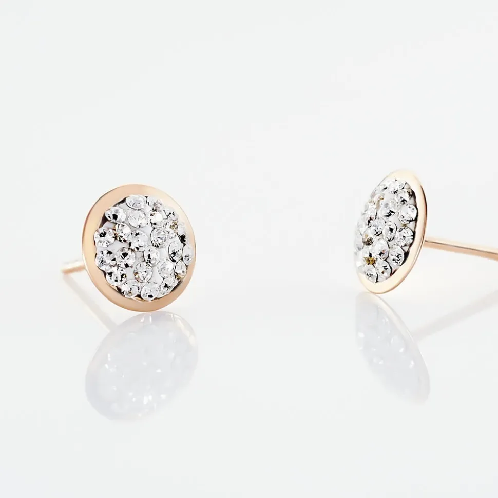 Boucles D'oreilles Puces Edmee Cercle 0 Or Rose Strass