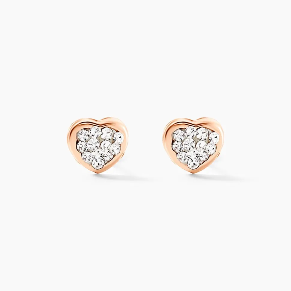 Boucles D'oreilles Puces Edme Cœur Or Rose Strass