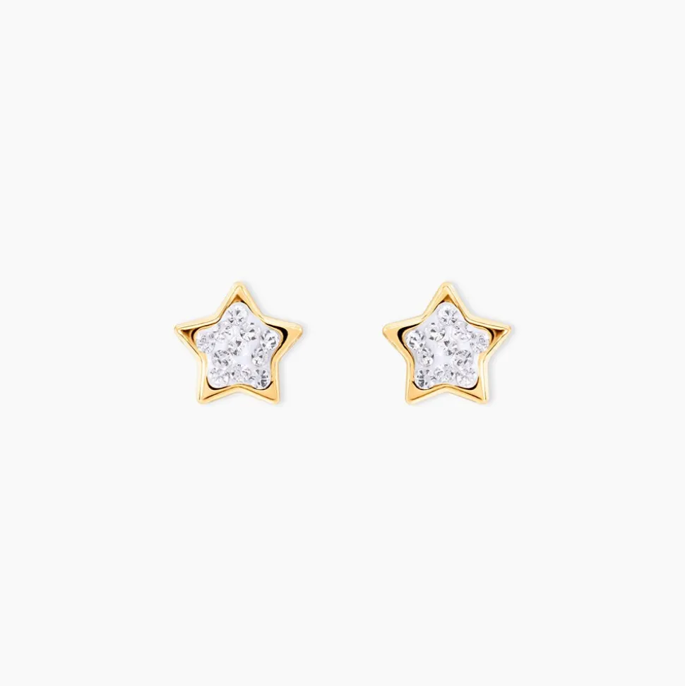 Boucles D'oreilles Puces Edme Etoile Or Jaune Strass