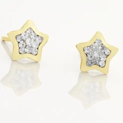 Boucles D'oreilles Puces Edme Etoile Or Jaune Strass