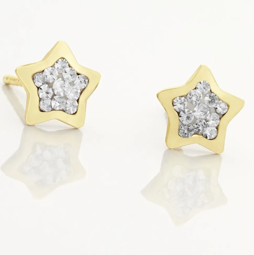 Boucles D'oreilles Puces Edme Etoile Or Jaune Strass