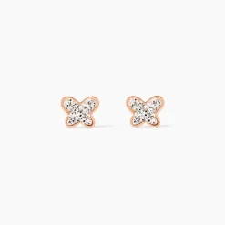 Boucles D'oreilles Puces Edme Papillon Or Rose Strass