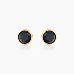 Boucles D'oreilles Puces Edy Serti Clos Or Jaune Saphir