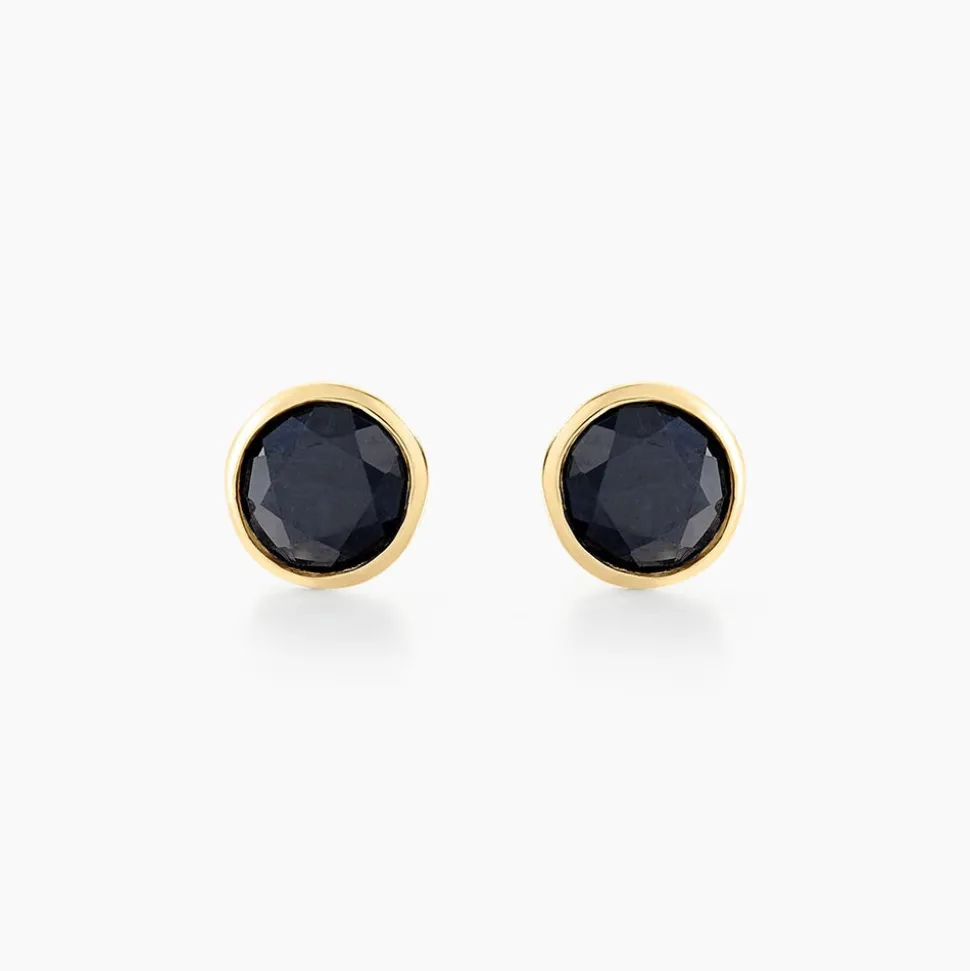 Boucles D'oreilles Puces Edy Serti Clos Or Jaune Saphir