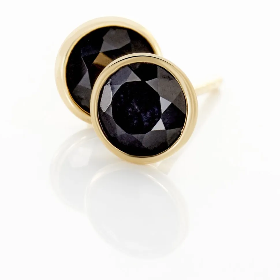 Boucles D'oreilles Puces Edy Serti Clos Or Jaune Saphir