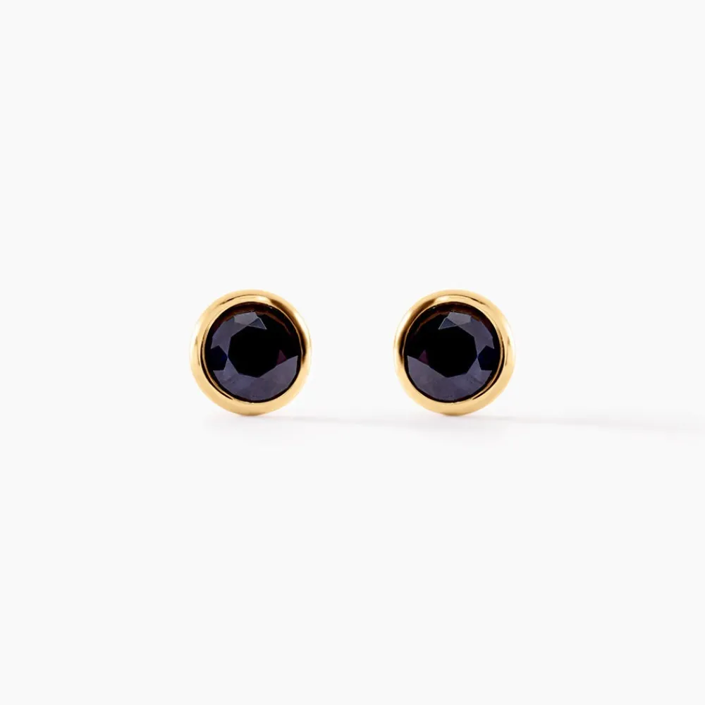 Boucles D'oreilles Puces Edy Serti Clos Or Jaune Saphir|Marc Orian Online